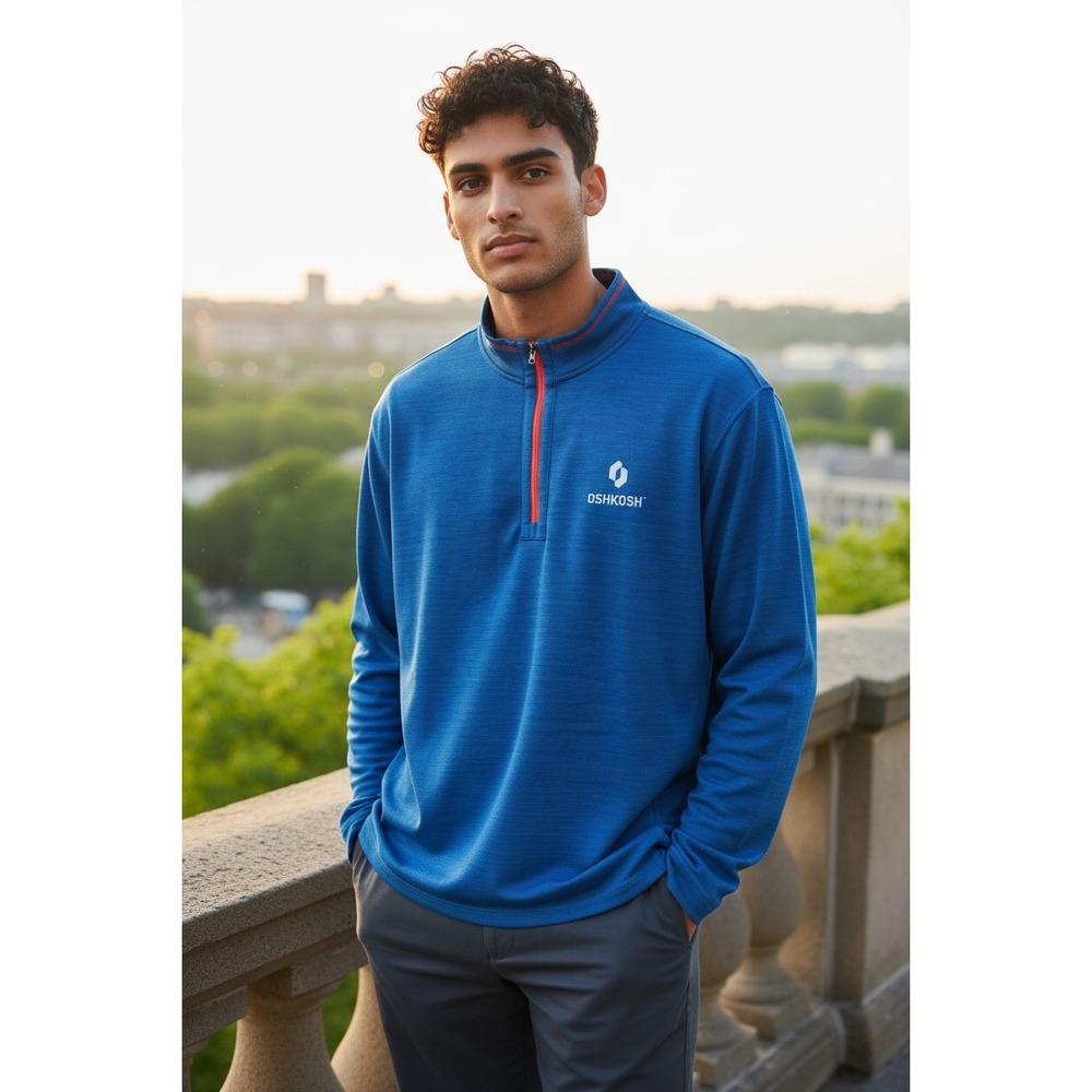 Reebok PLAYDRY‎ Pullover Mens 2XL Blue L/S 1/4 Zip Mock Neck Moisture Wicking